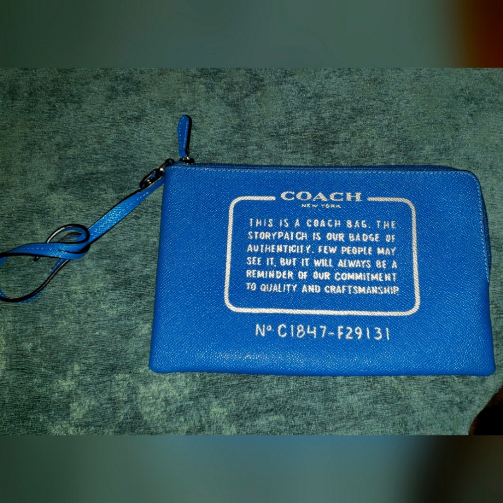Coach Leather Blue Wristlet Pouch